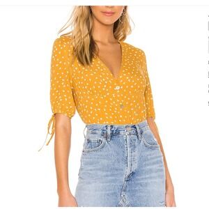 Rails XS Amelia Marigold Floral V Neck Button Front Short Sleeve Top Mustard